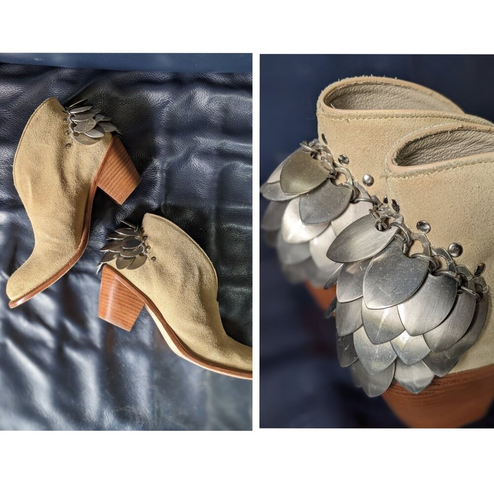 Understated Leather X Matisse Tan Suede Boots | SILVER Metal Feather Fringe, 7